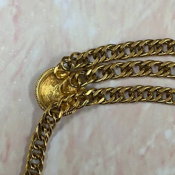St. John Collection VINTAGE Triple Chain Medallion gold SJ initial logo 37” rare - Picture 8 of 10
